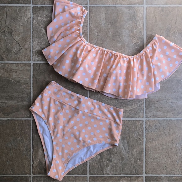 High waisted two piece off the shoulder SWIM SUIT - Picture 1 of 6